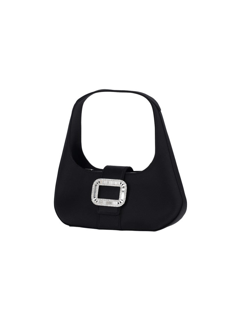 Roger Vivier Black Pilgrim Crystal Satin Shoulder Bag
