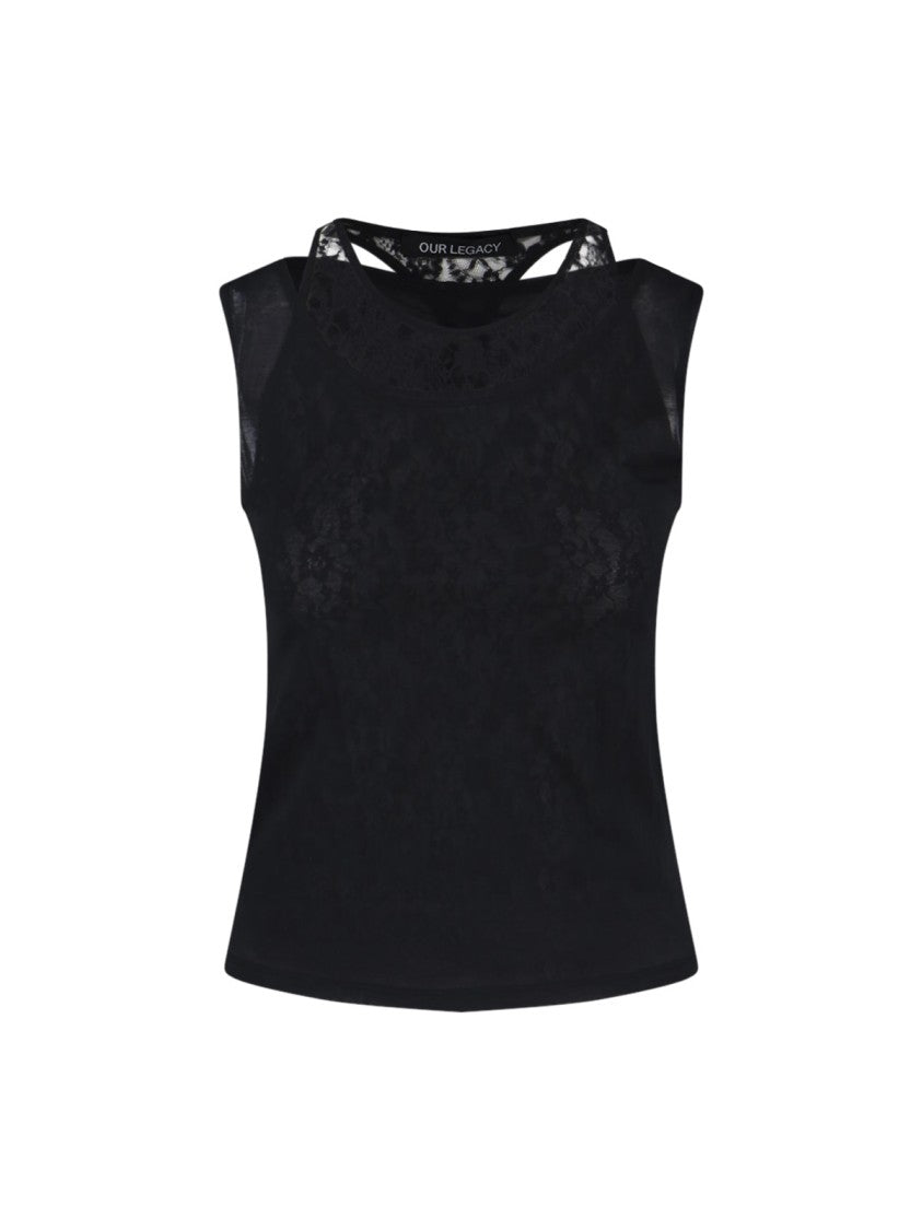 Our Legacy Black Sleeveless Lace Detail Tank Top