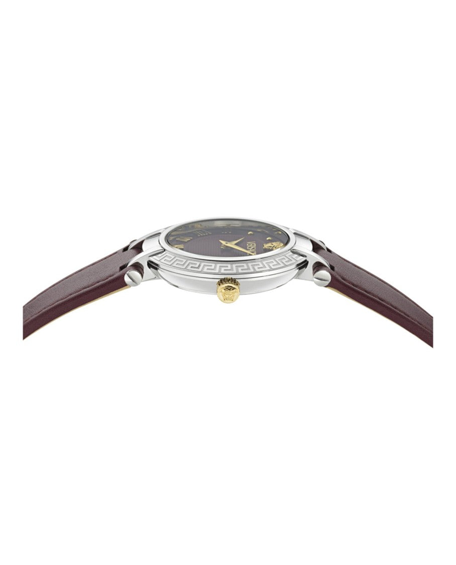 Versace Burgundy Calf Leather Strap Watch With Guilloche Dial
