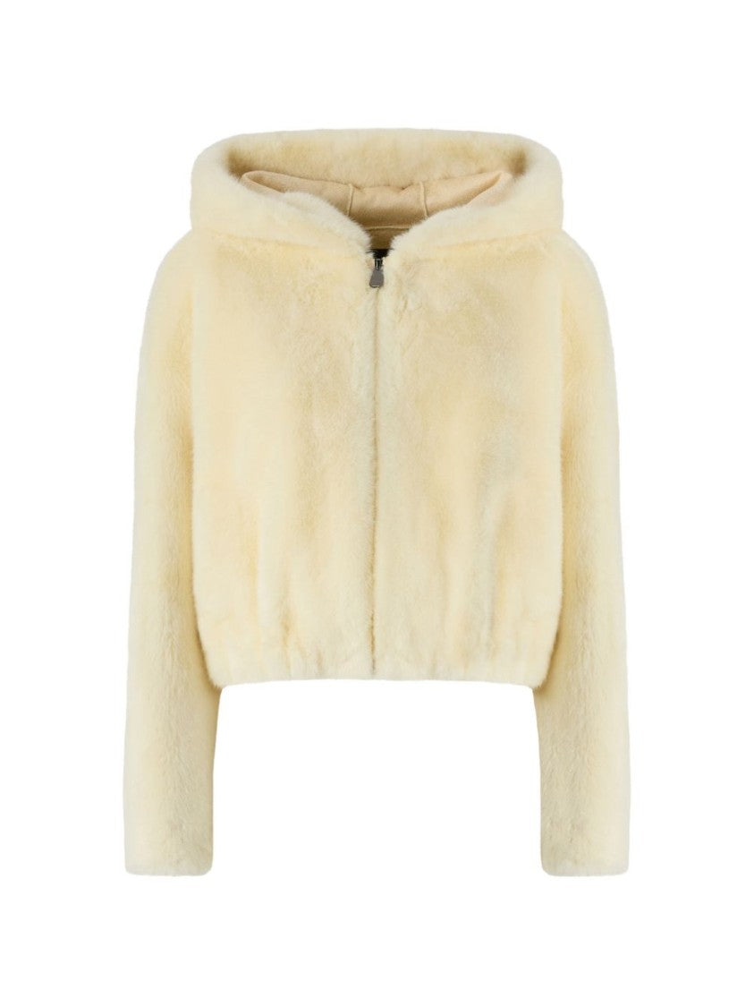 Pinko Cropped Faux Fur Hooded Jacket