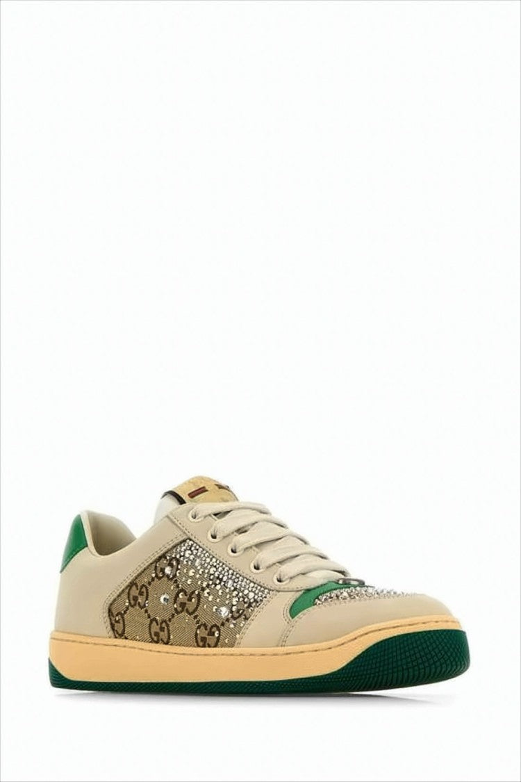 Gucci Beige Leather Sneakers With Signature Monogram