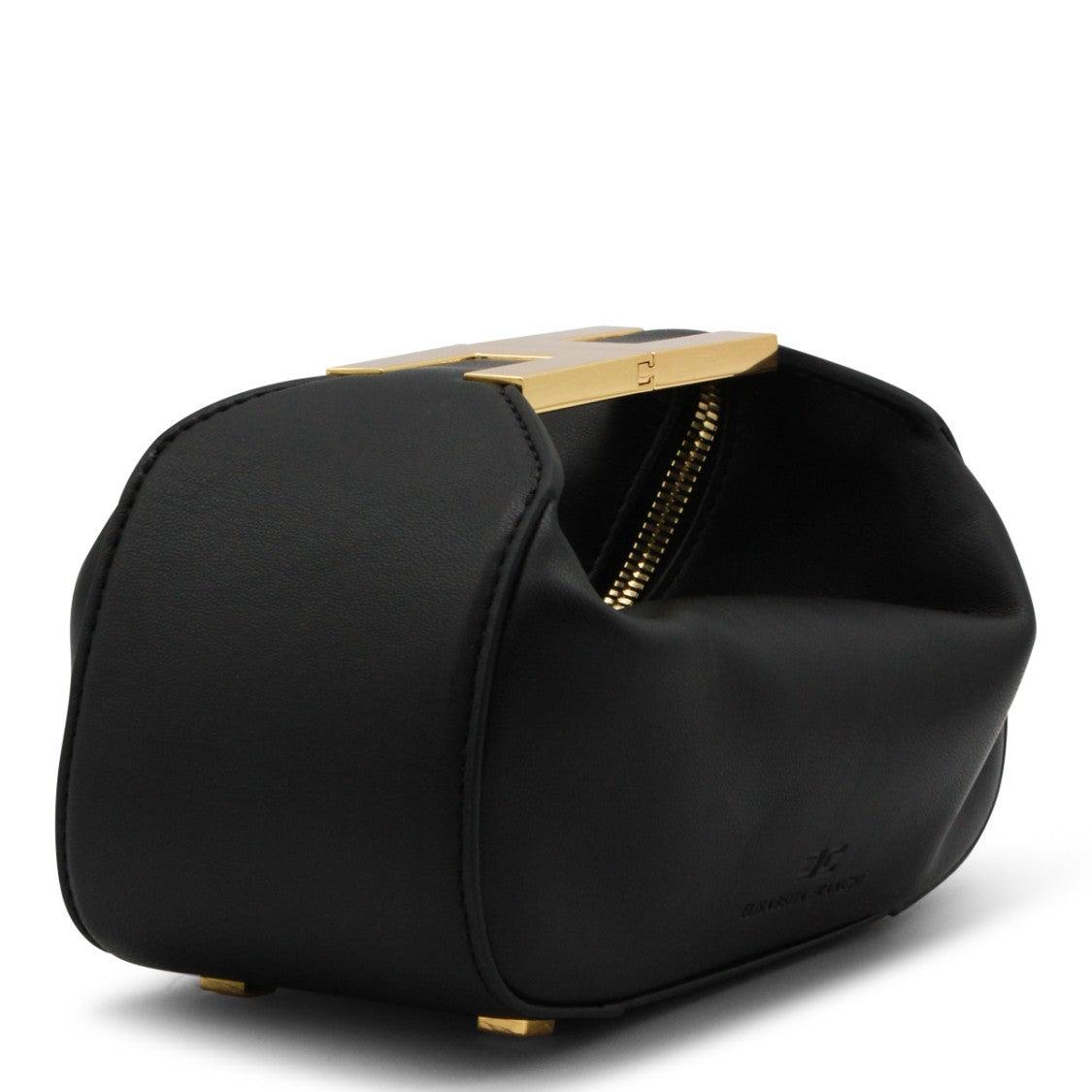 Elisabetta Franchi Black Hobo Clutch With Iconic Gold Hardware