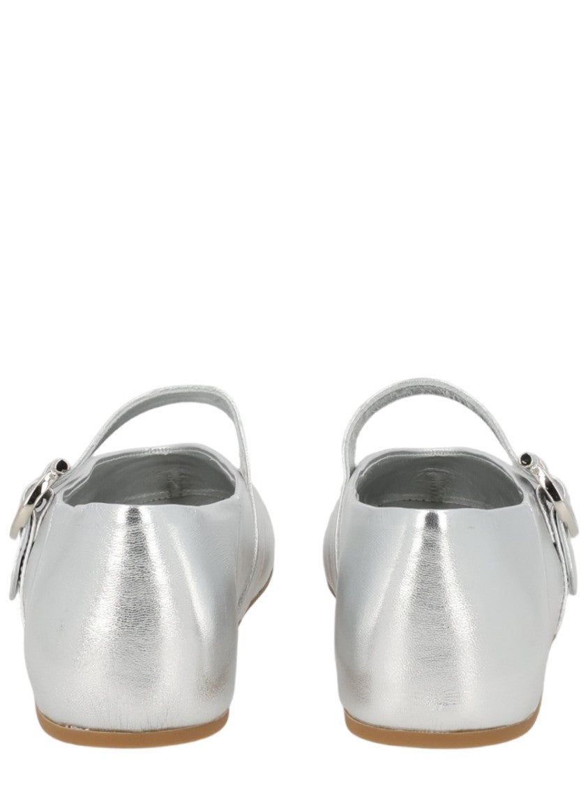 Ferragamo Silver Metallic Lamb Leather Flats