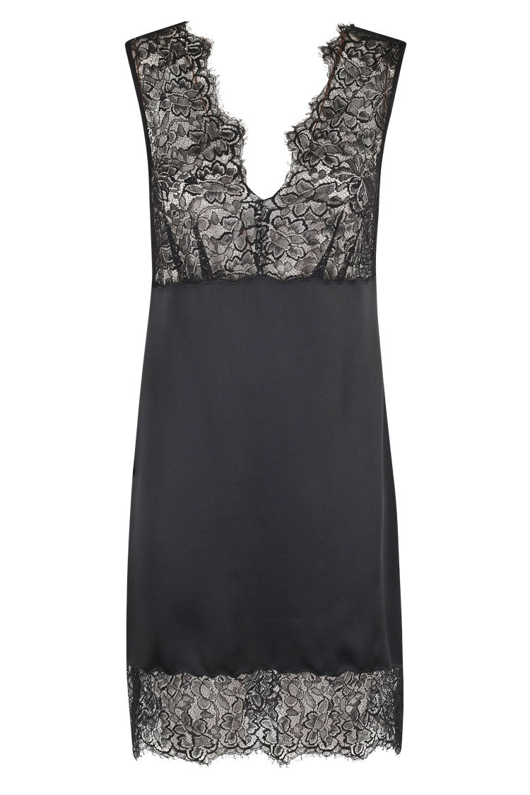 Stella Maxwell X Marella Fitted Lace-Inset Satin Slip Dress