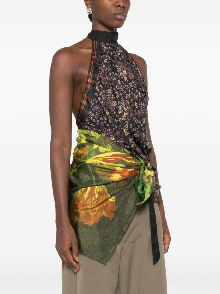 Dries Van Noten Floral Plaid Halter Neck Sleeveless Top