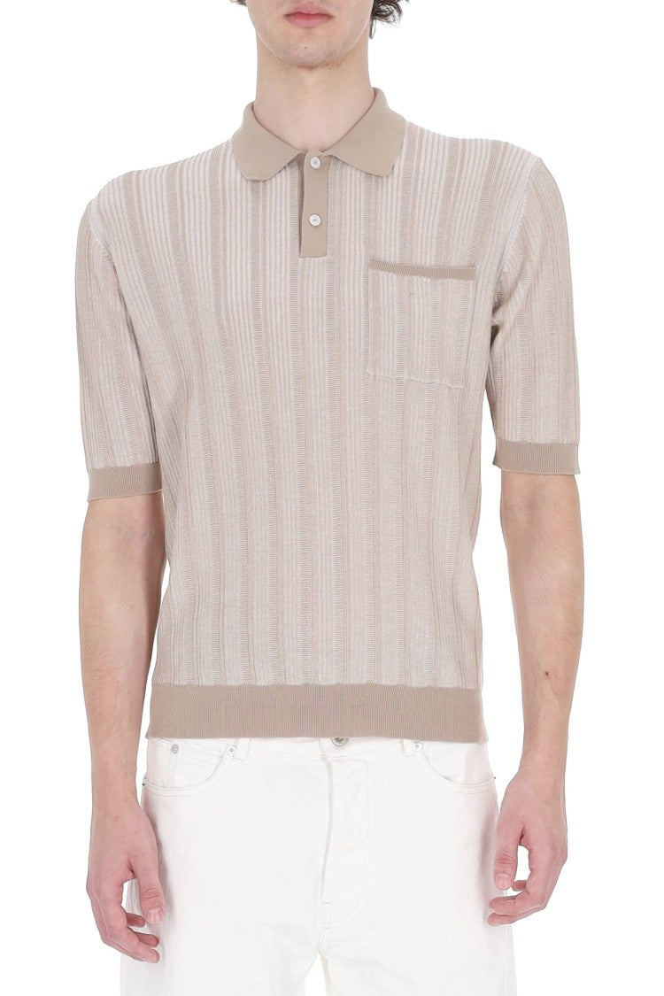 Ballantyne Beige Textured Cotton Pocket Polo Shirt