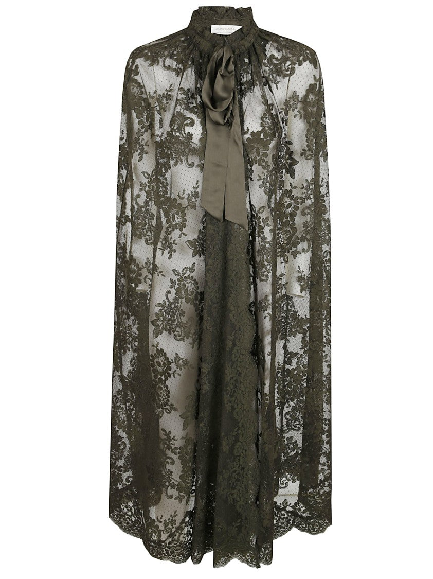 Zimmermann Sheer Floral Lace Cape With Satin Bow Detail