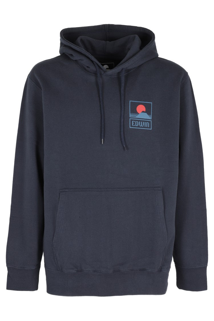 Edwin Navy Hoodie With Sunset Motif