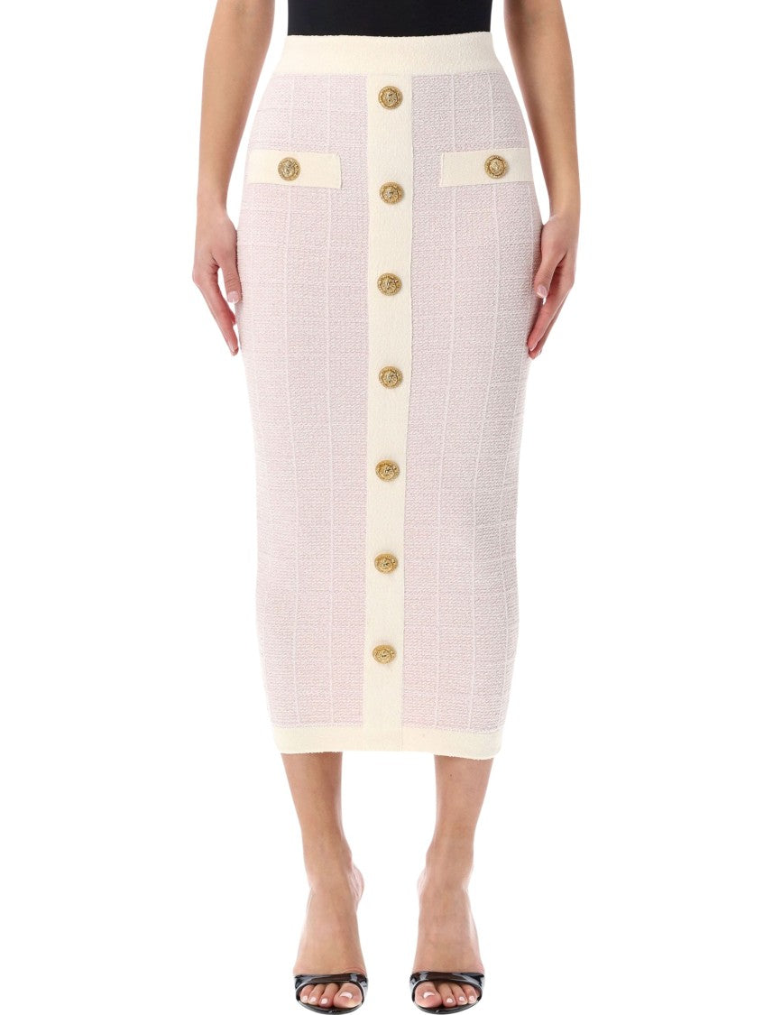 Balmain Lion Head Buttons Textured Skirt