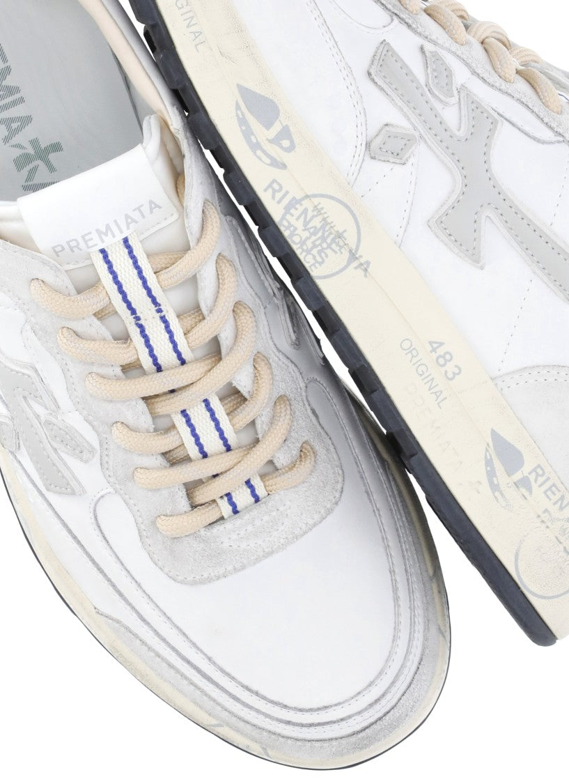Premiata White Nous 7233 Leather-Blend Sneakers