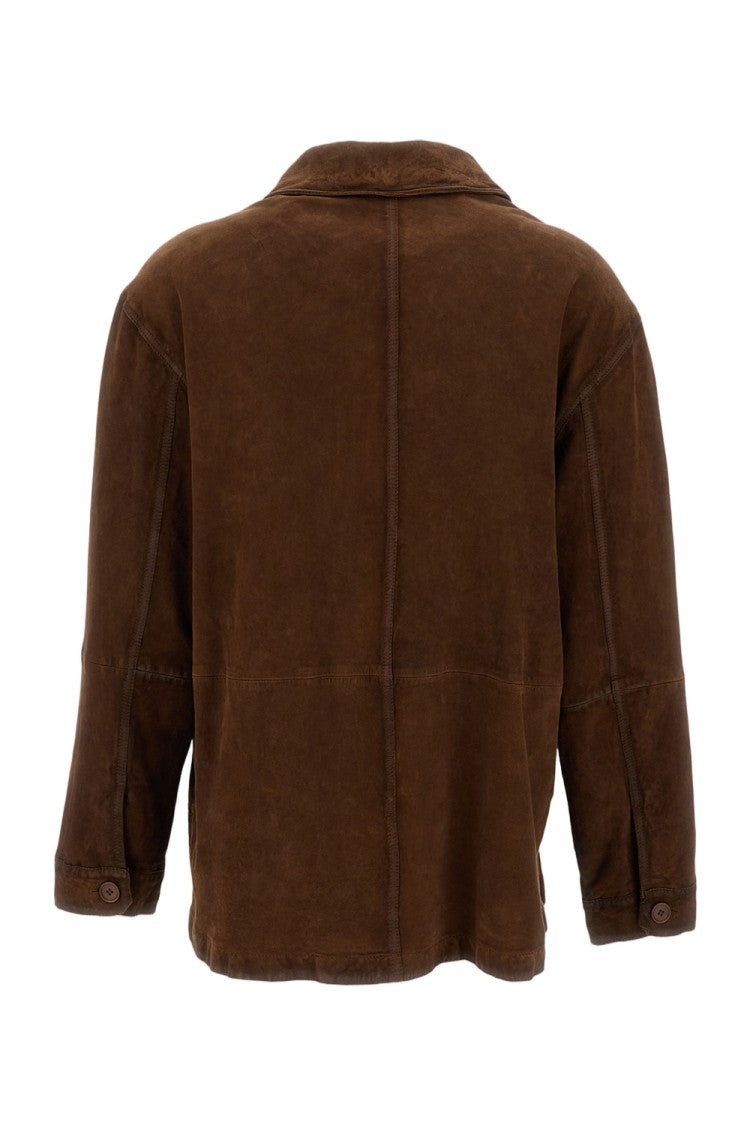 Parosh Brown Suede Leather Shirt-Style Jacket