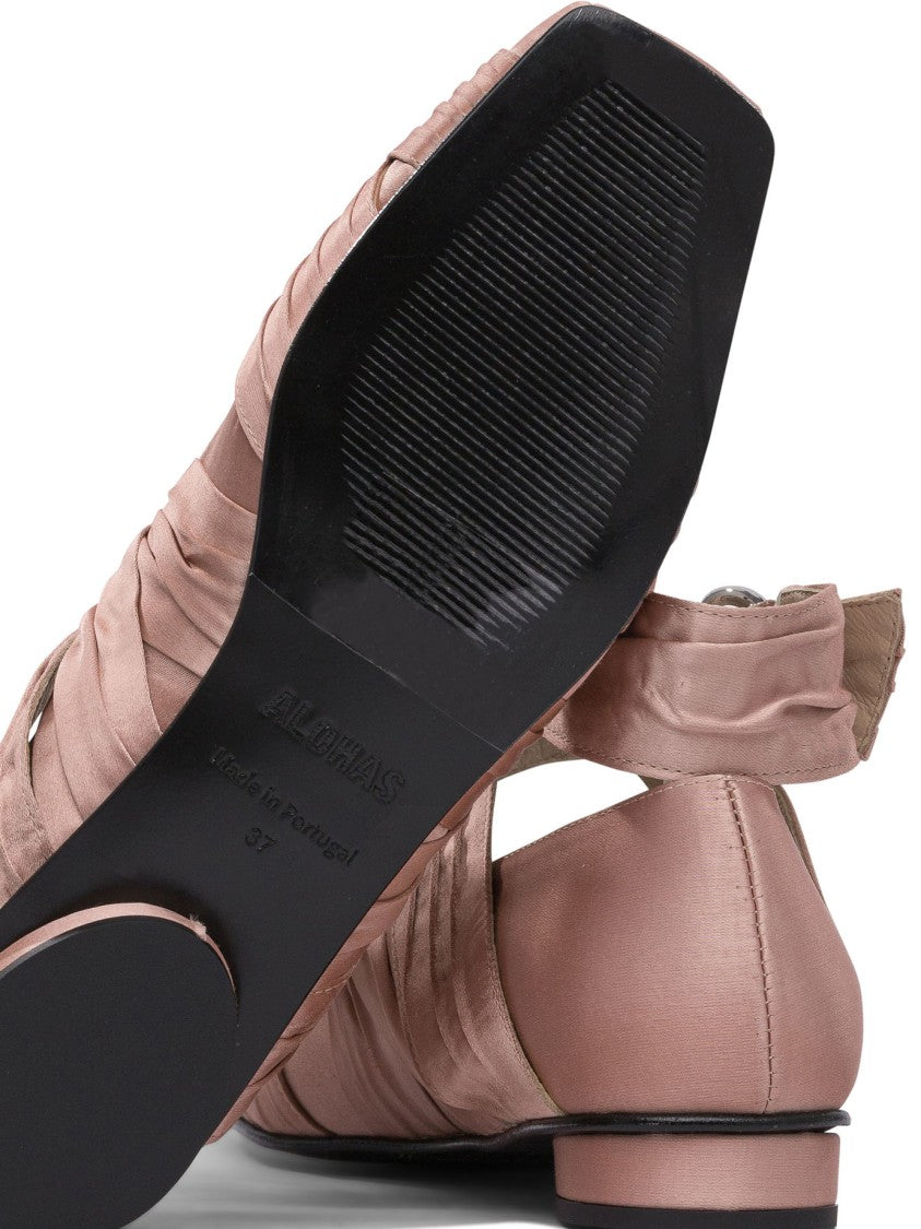 Alohas Ruched Pink Ballerinas With Ankle Strap