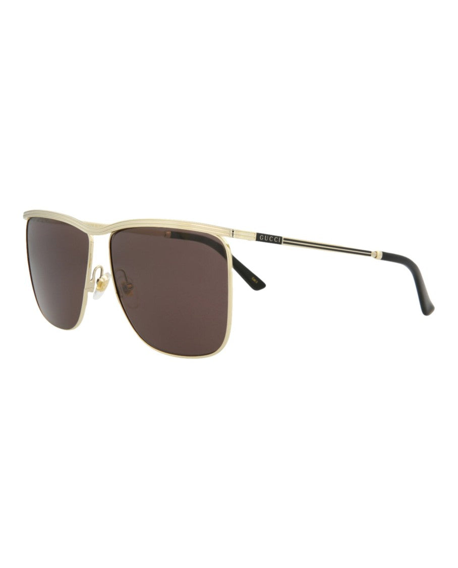 Gucci Square-Frame Minimalist Metal Sunglasses With Gold Finish