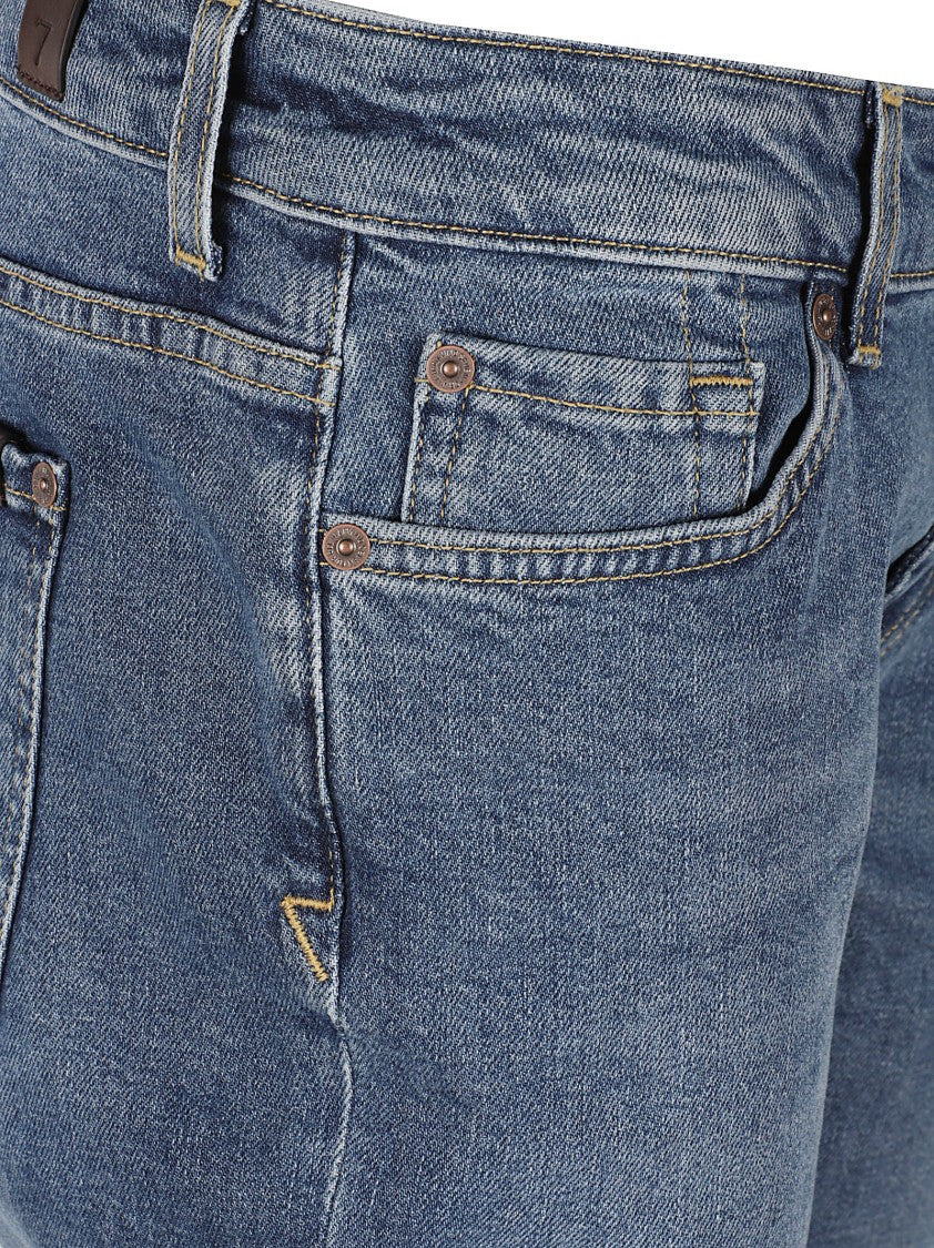 7 For All Mankind Mid-Blue Wash Skinny Jeans With Slit Hem Detail
