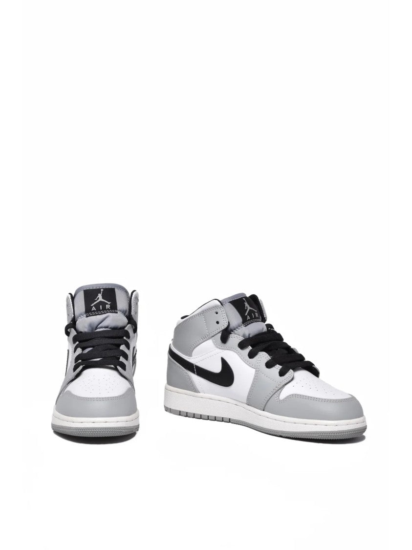 Nike White Grey Leather Mid-Top Sneakers