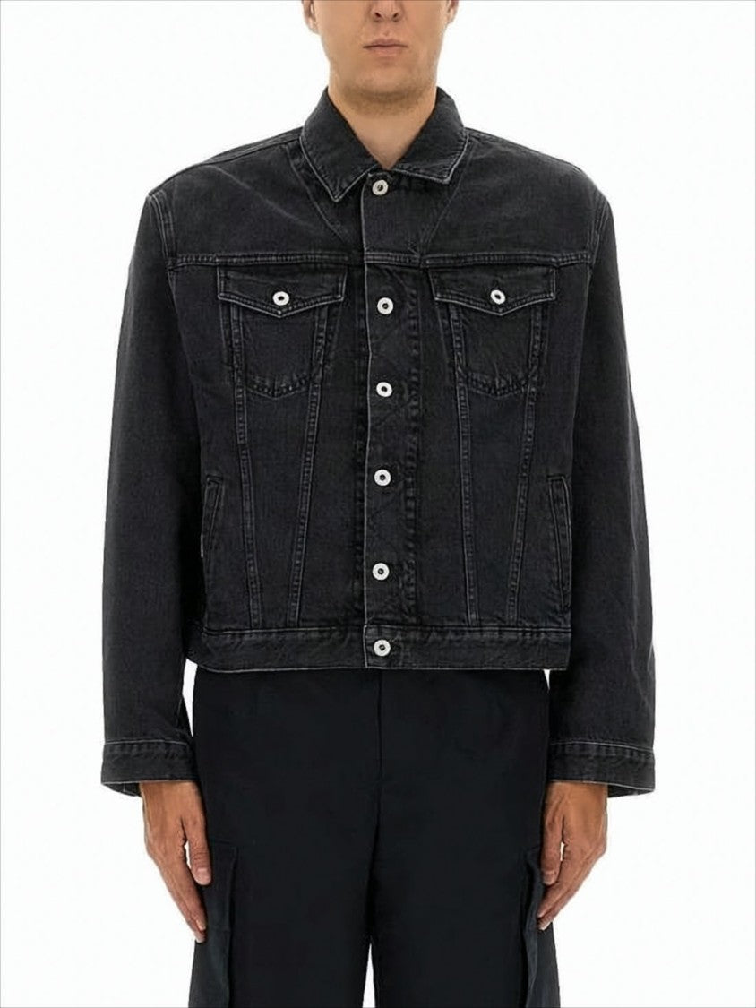 Kenzo Black Denim Jacket With Silver-Tone Hardware And Floral Embroidery
