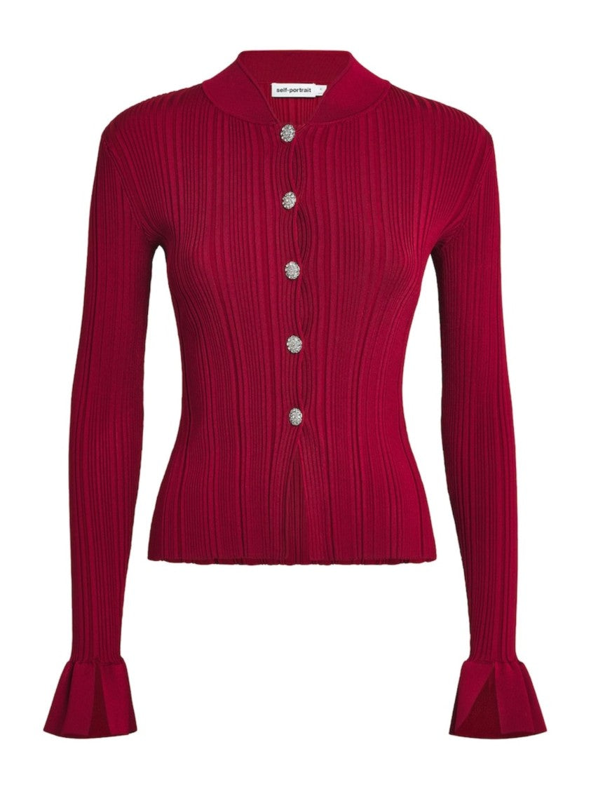 Self-Portrait Red Faux Pearl Cardigan