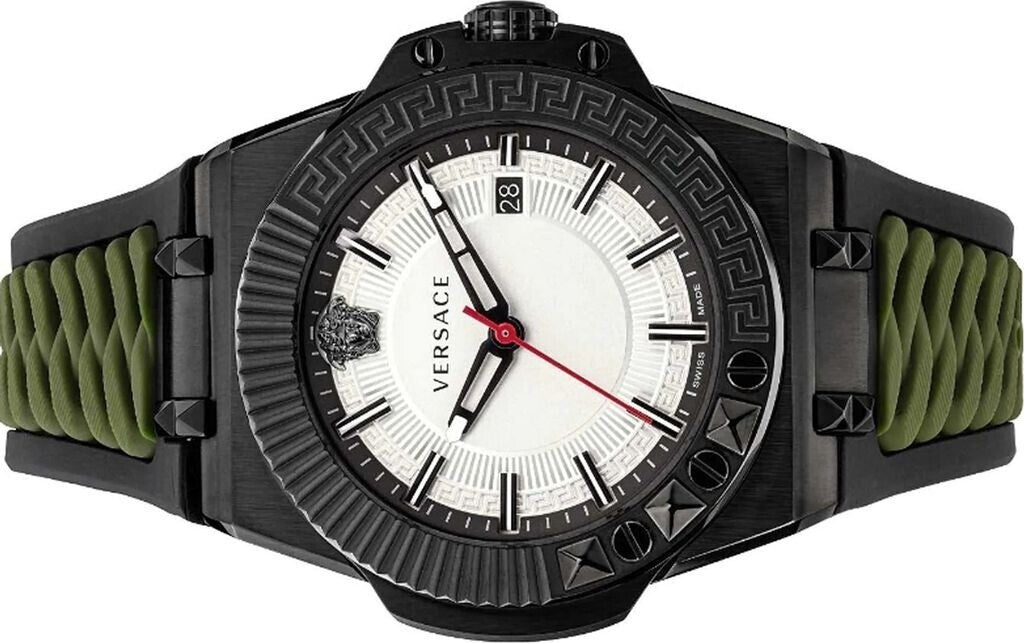 Versace Chain Reaction Swiss-Made Quartz Watch With Luminous Dial And Silicone Strap