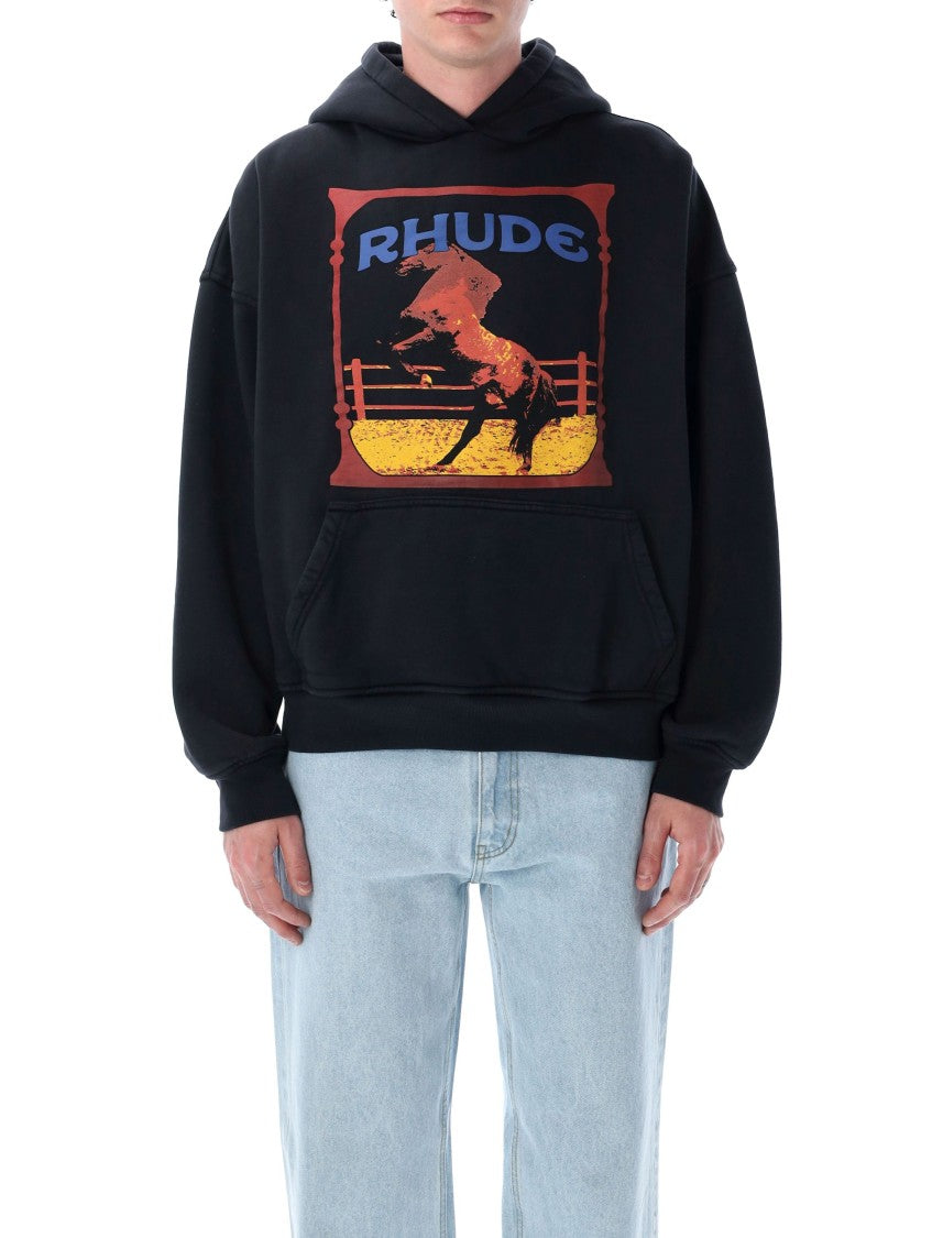 Rhude Cadre Hoodie In Vintage Black With Graphic Print