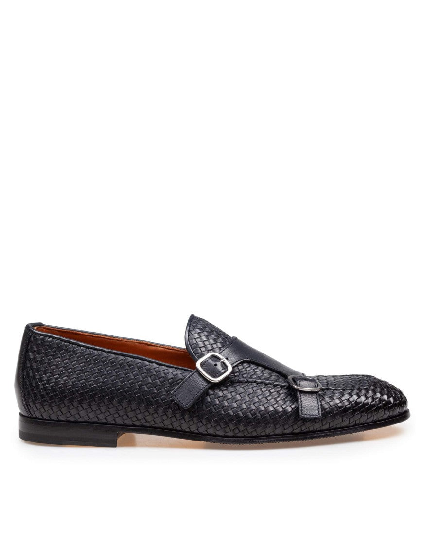 Doucal's Woven Leather Double Adler Moccasin With Double Buckle