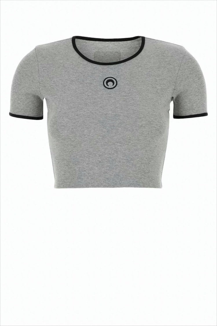 Marine Serre Ribbed Crop Top With Contrasting Edging