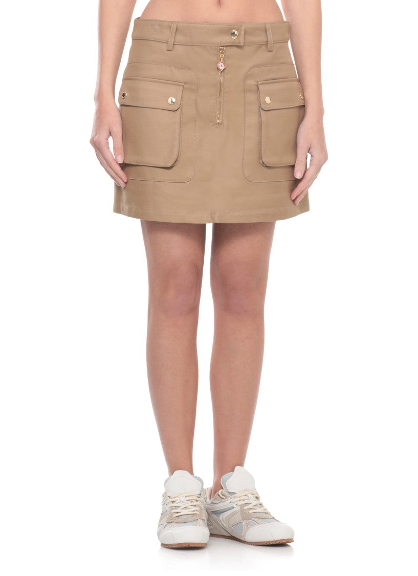 Casablanca Beige Cotton Mini Skirt With Utilitarian Design Elements