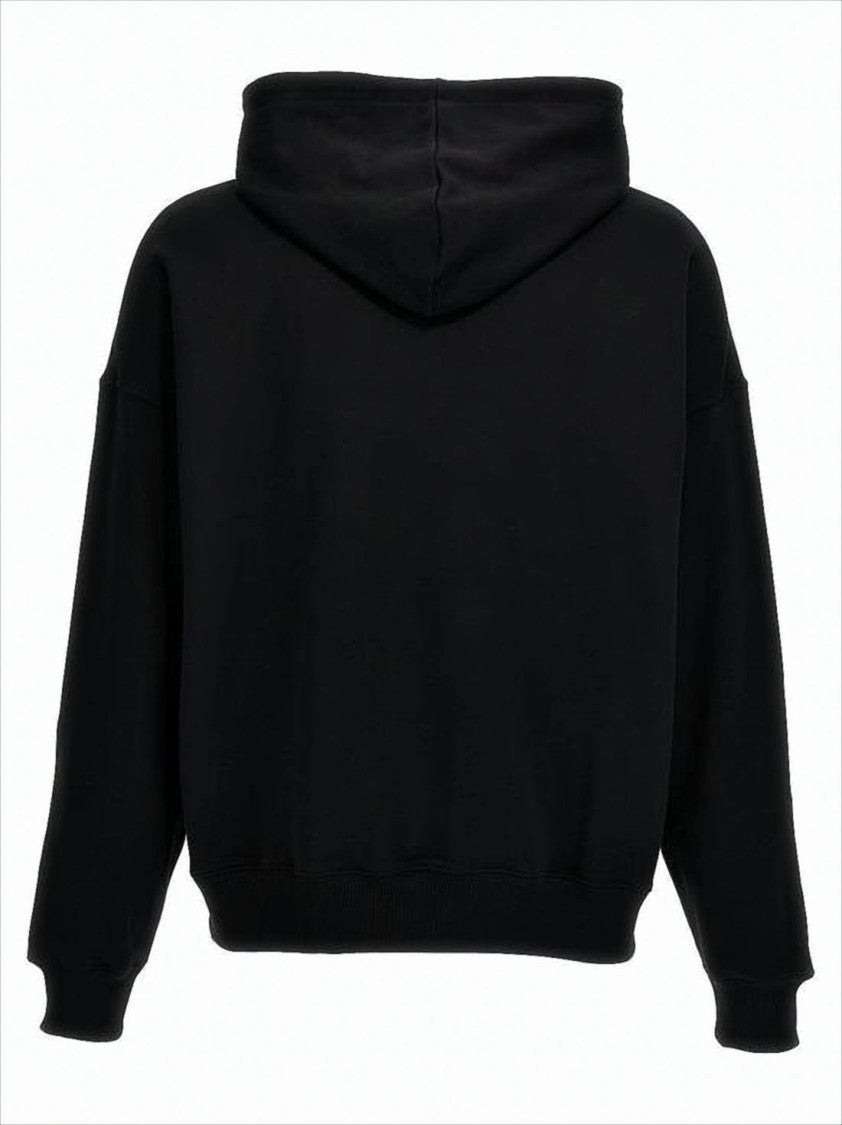 Msgm Black Hoodie With Bold Brushstroke Logo And Relaxed Fit