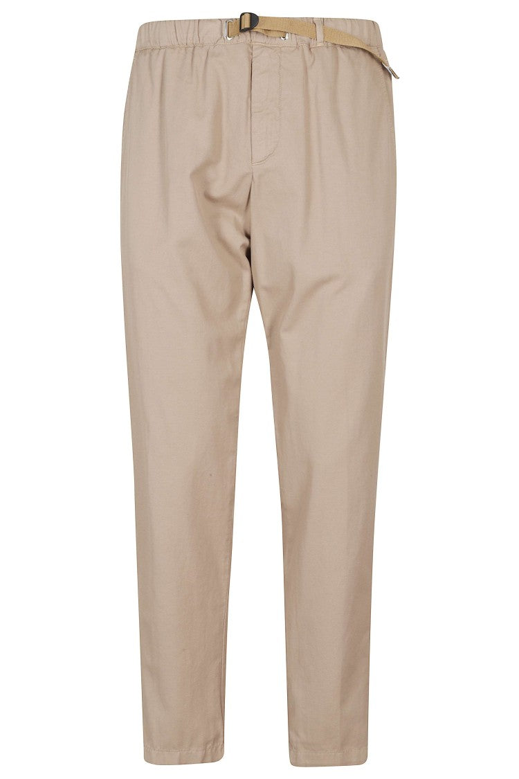 White Sand Rope Elastic Waistband Drawstring Cotton-Blend Straight-Leg Pants