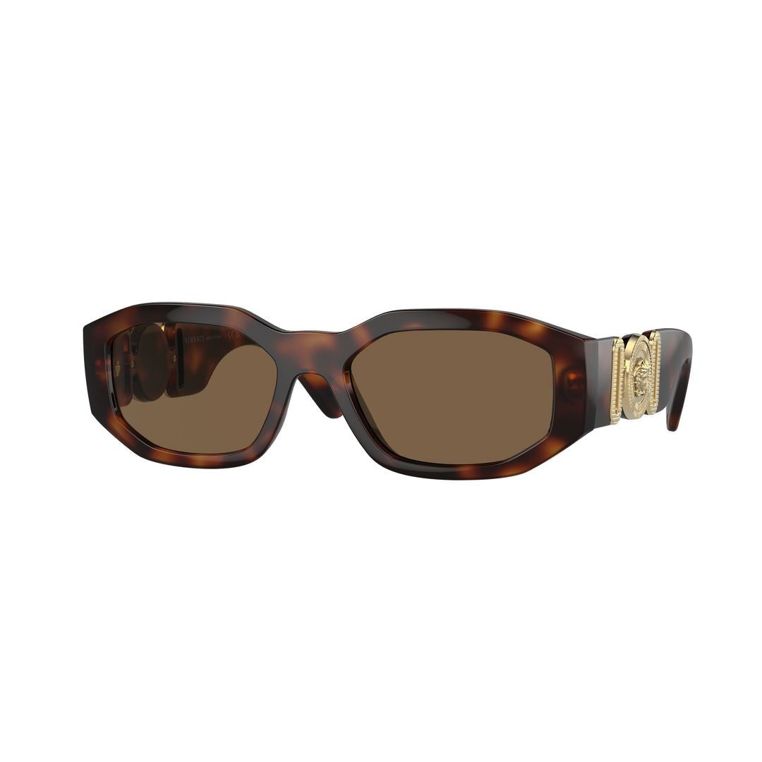 Versace Rectangular Tortoiseshell Sunglasses With Gold Emblem Accents