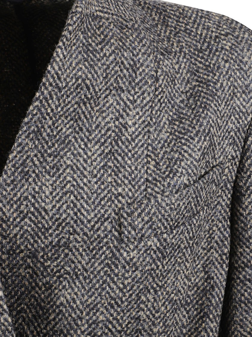 Brunello Cucinelli Wrap-Style Jacket With Herringbone Pattern