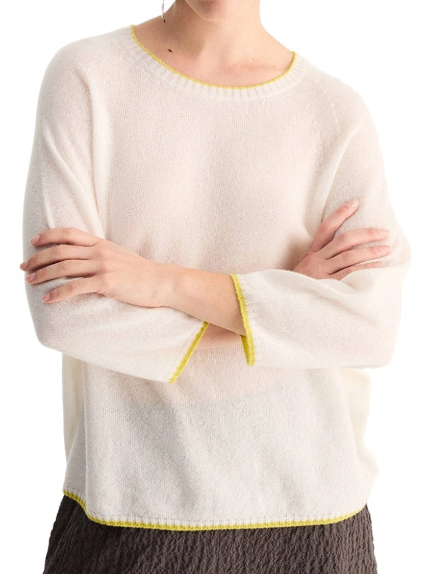 Biancalancia Boxy White Yellow Edging Knit Sweater