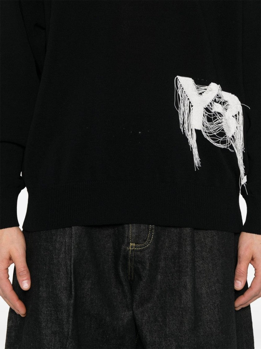 Y-3 Intarsia-Knit Black Crewneck Sweater