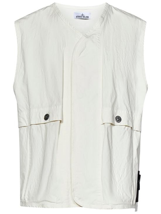 Stone Island Sleeveless Vest With Textured Fabric And Flap Pockets