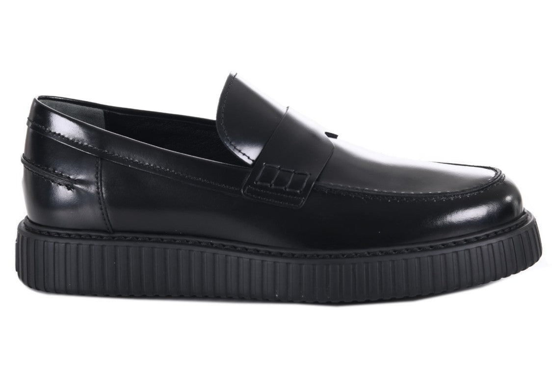 Hogan Polished Black Leather Loafers