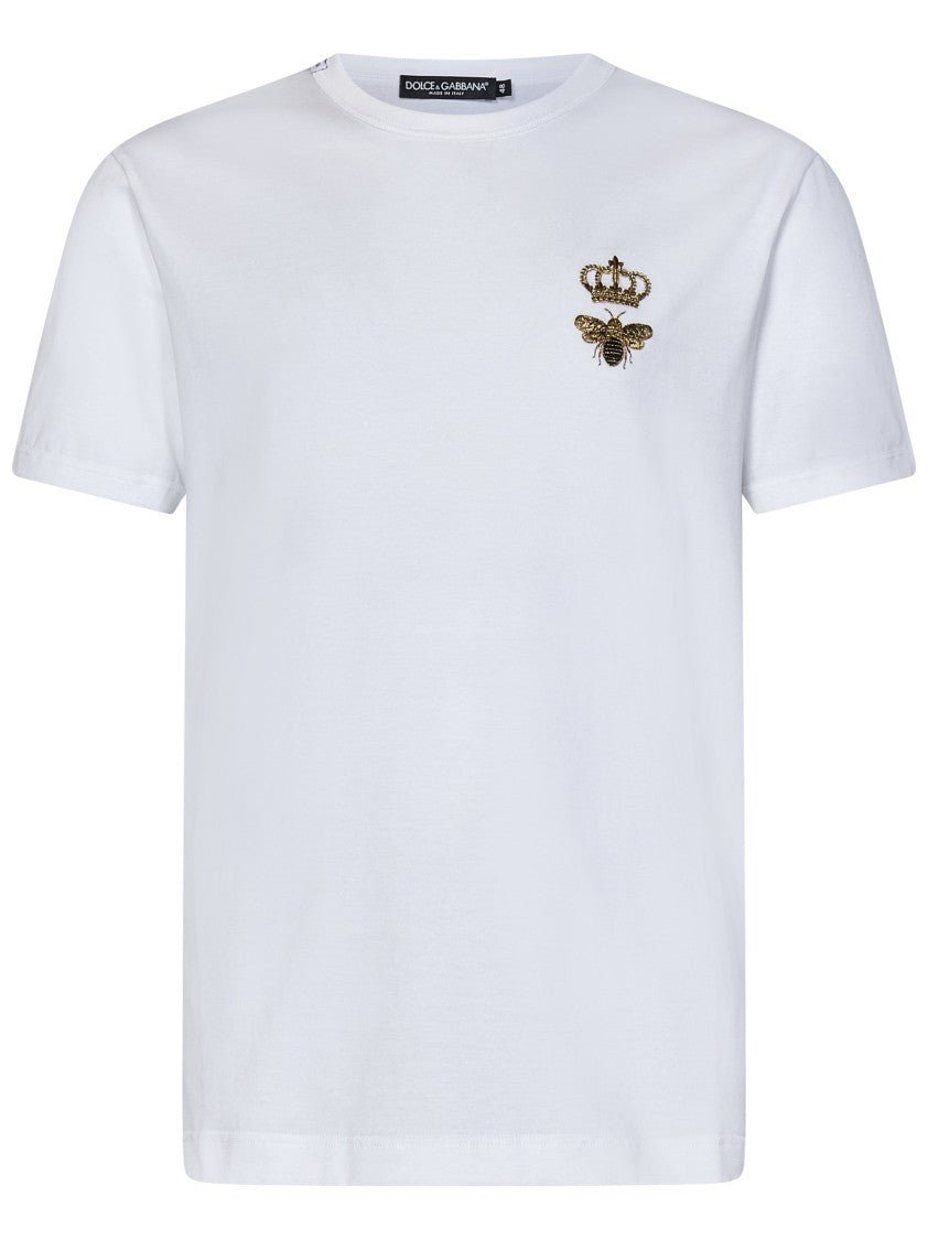 Dolce & Gabbana White T-Shirt With Gold Lurex Embroidery