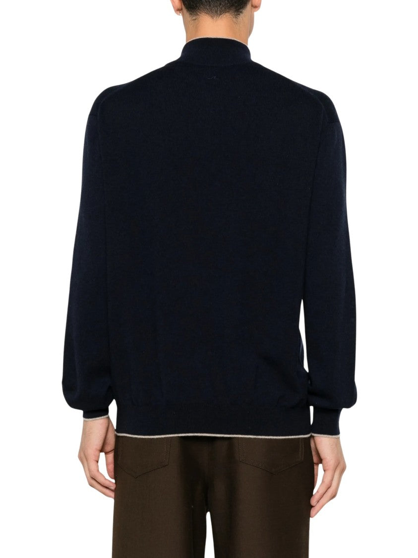 Paul & Shark Half-Zip Knit Sweater With High Collar And Ribbed Detailing