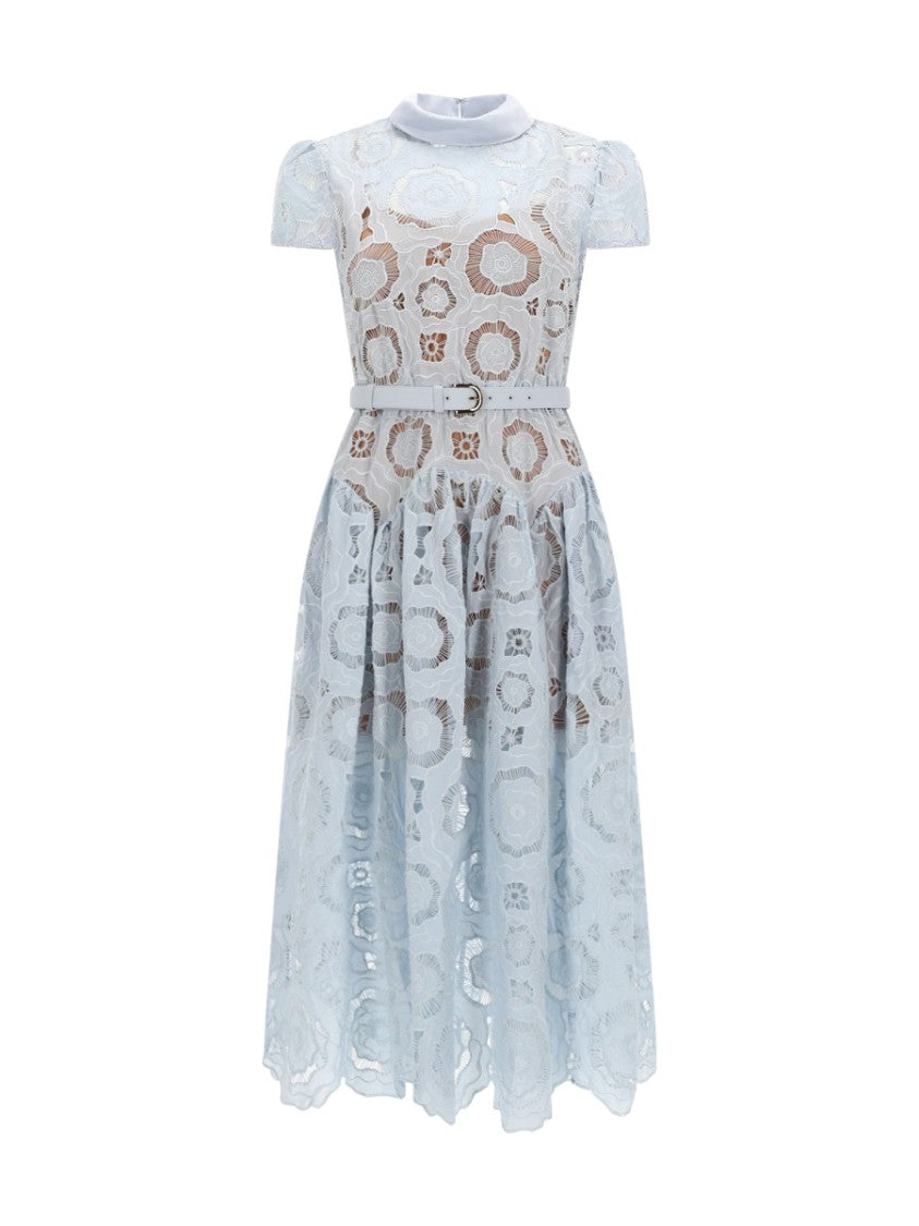 Self-Portrait Neutrals Circular Pattern Lace Midi Dress