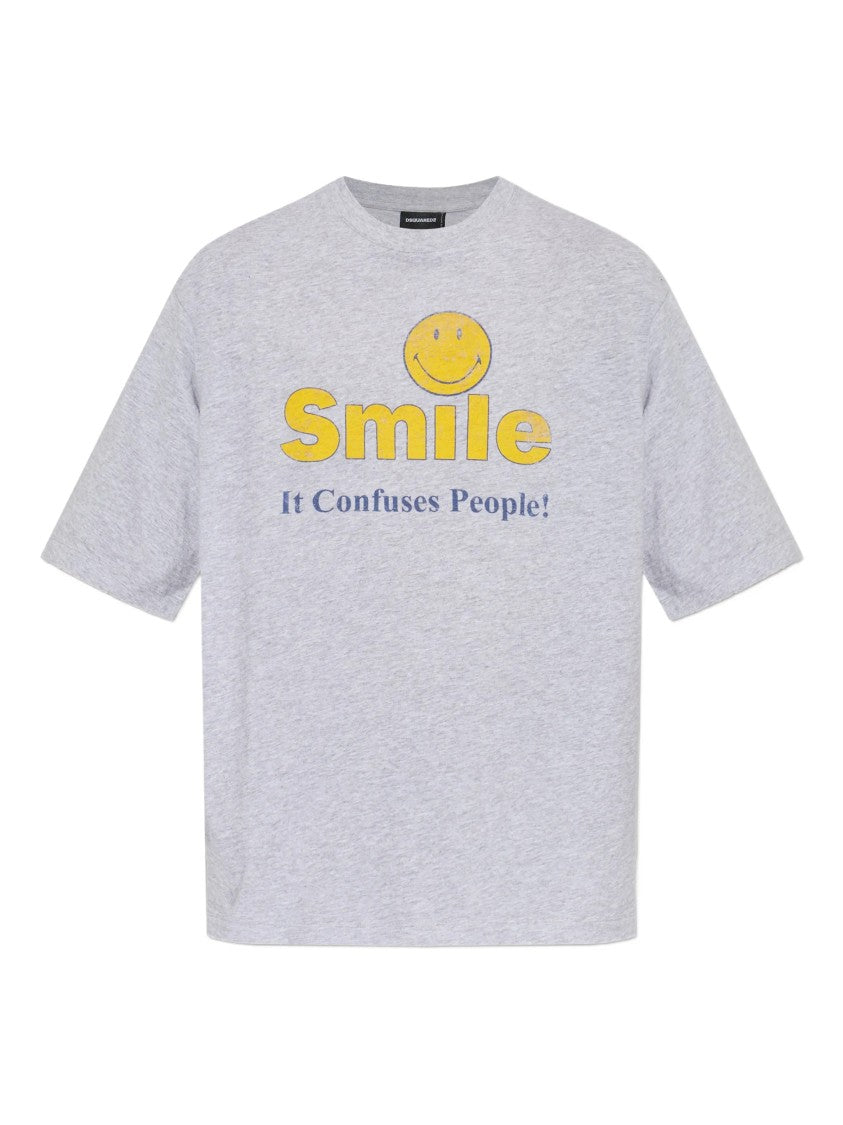 Dsquared2 Grey Relaxed Fit Smiley Graphic T-Shirt