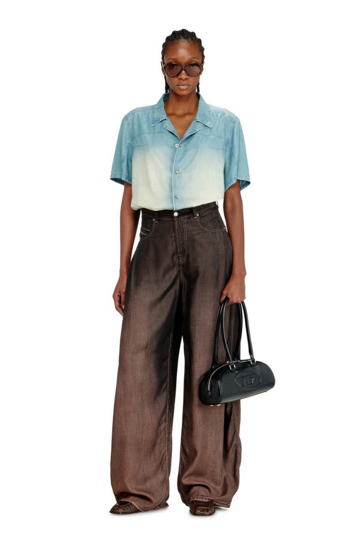 Diesel Brown Coated Ombre Wash Lyocell Wide-Leg Jeans