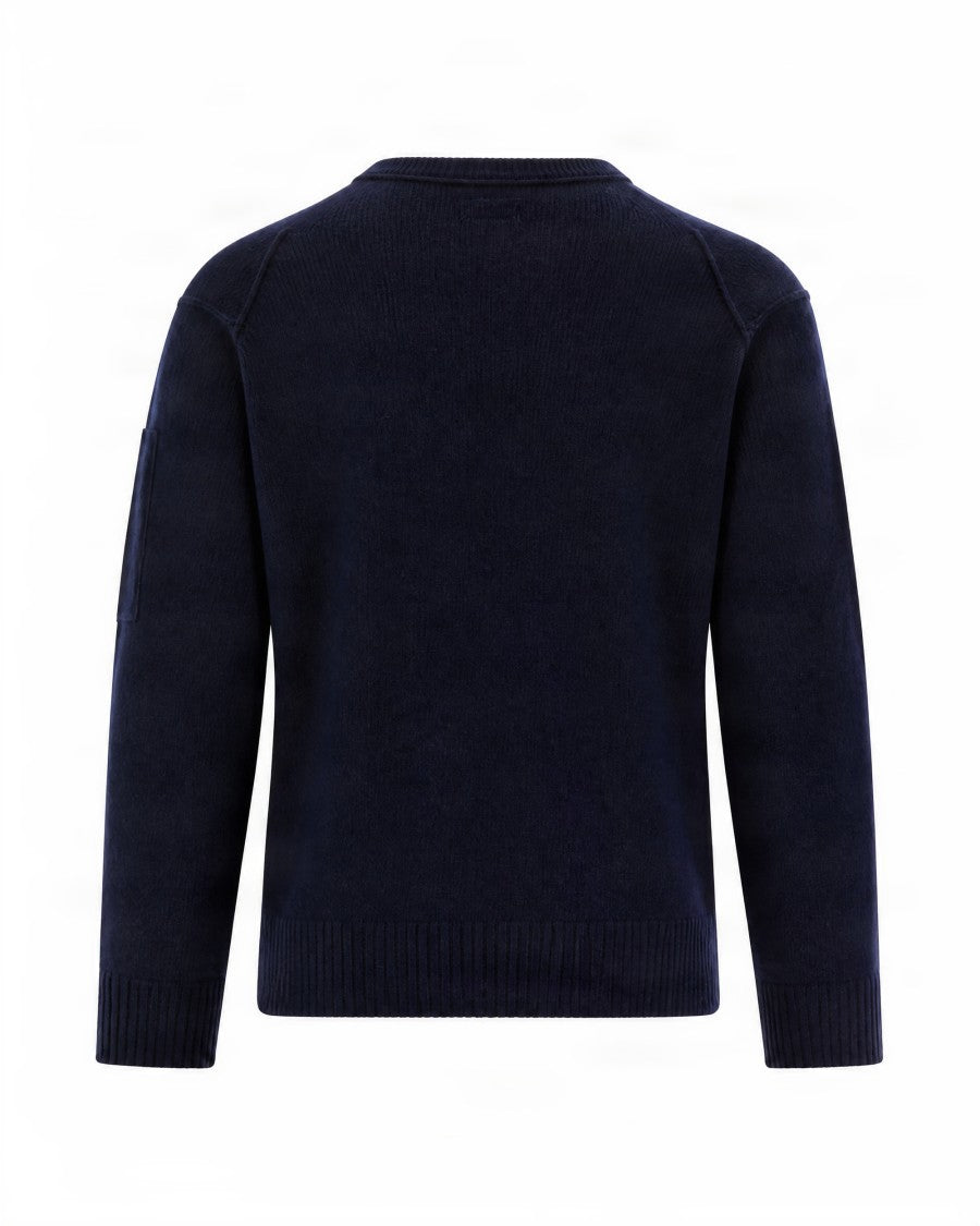 C.P. Company Navy Blue Lens Crew Neck Wool-Blend Sweater
