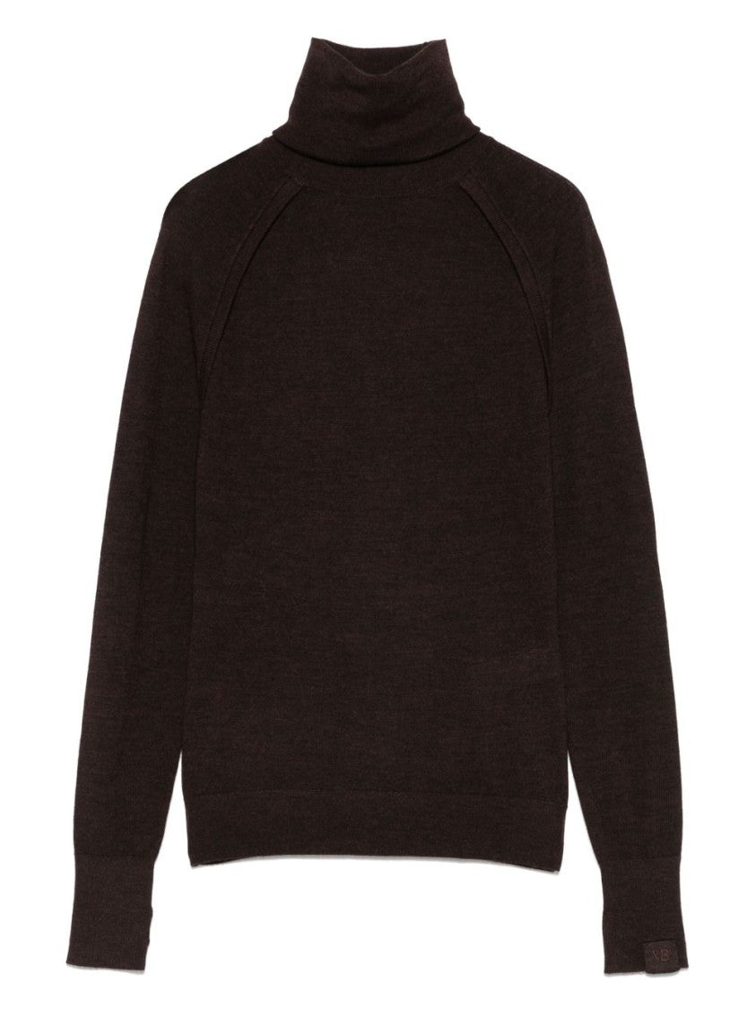 Victoria Beckham Brown Turtleneck Sweater In Merino Wool