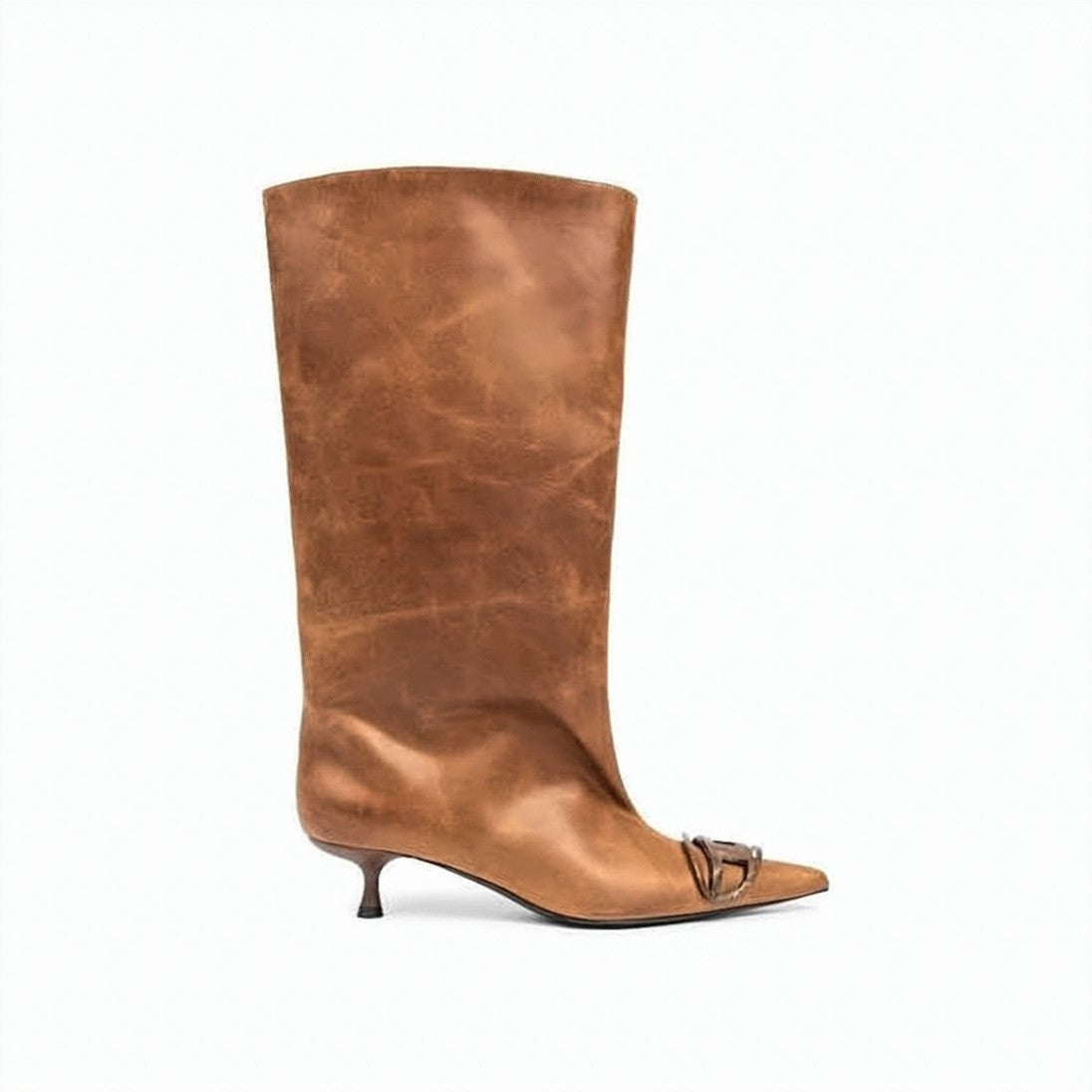 Diesel Mid-Calf Leather Boots With Pointed Toe