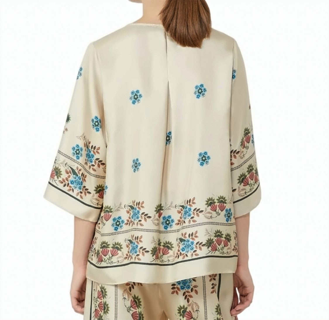 Weekend Pure Silk Twill Flared Crewneck Blouse