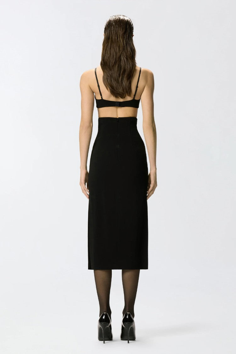 Pinko Black Pera High-Waisted Side Slits Viscose-Blend Pencil Skirt