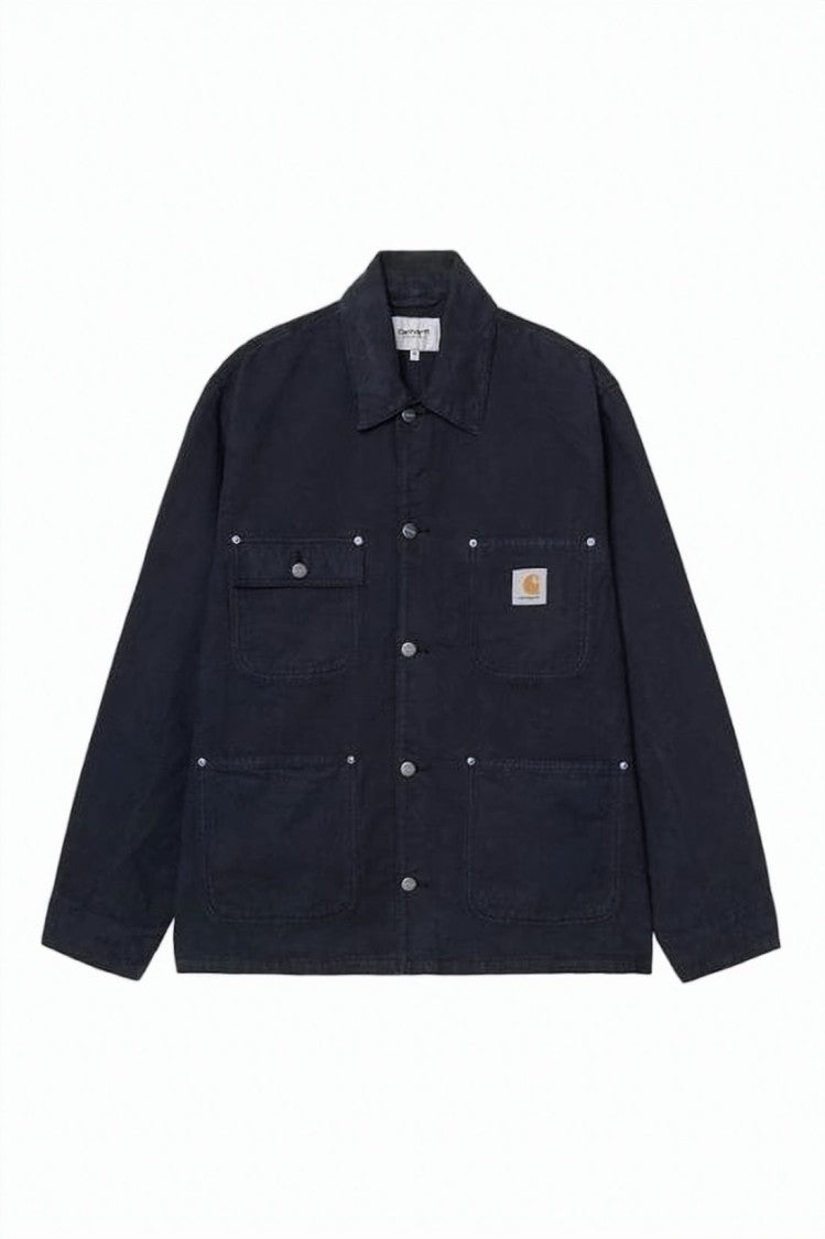 Carhartt Wip Button-Up Dark Navy Coat With Classic Collar