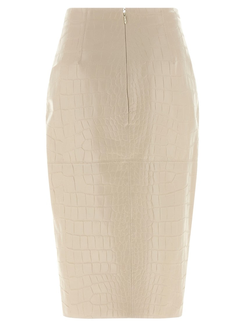 Elisabetta Franchi Croc Print Leather-Effect Longuette Midi Skirt