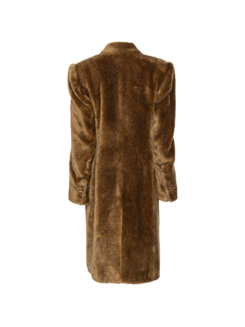 Mugler Brown Double-Breasted Faux-Fur Coat