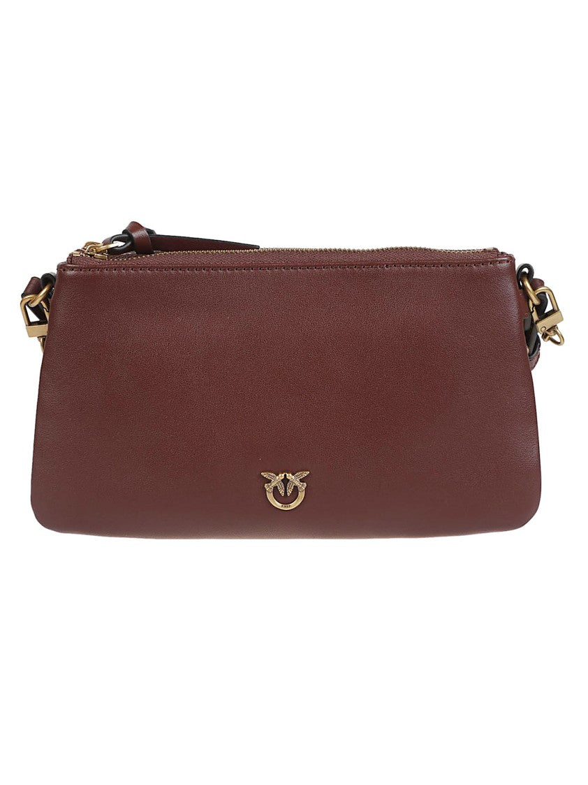 Pinko Double Mini Brown Calf Leather Shoulder Bag