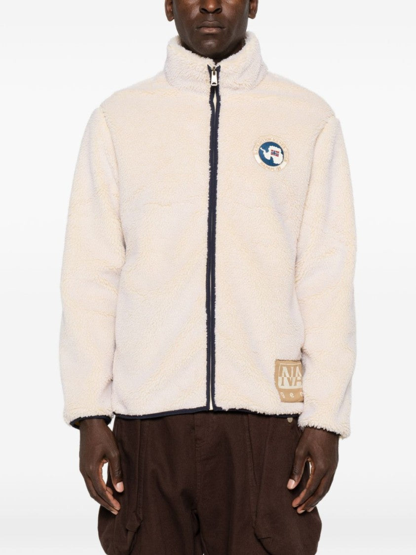Napapijri Plush Full-Zip Jacket With High Collar And Contrasting Trim