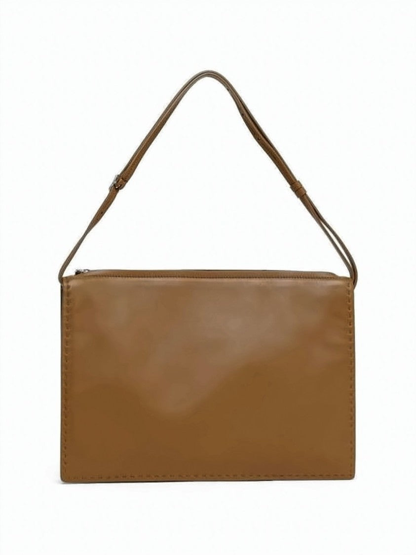 Phoebe Philo Rectangular Brown Leather Clutch With Adjustable Strap